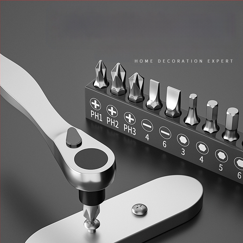 Fengwick Комплект шестогранни сокетни глави за винтоверт с рачна глава – хром-ванадий стомана, полирано покритие, включва мини рачна глава