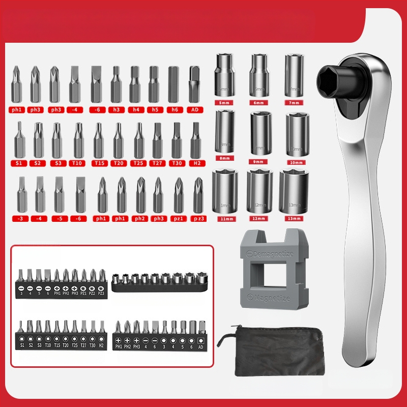 Fengwick Комплект шестогранни сокетни глави за винтоверт с рачна глава – хром-ванадий стомана, полирано покритие, включва мини рачна глава