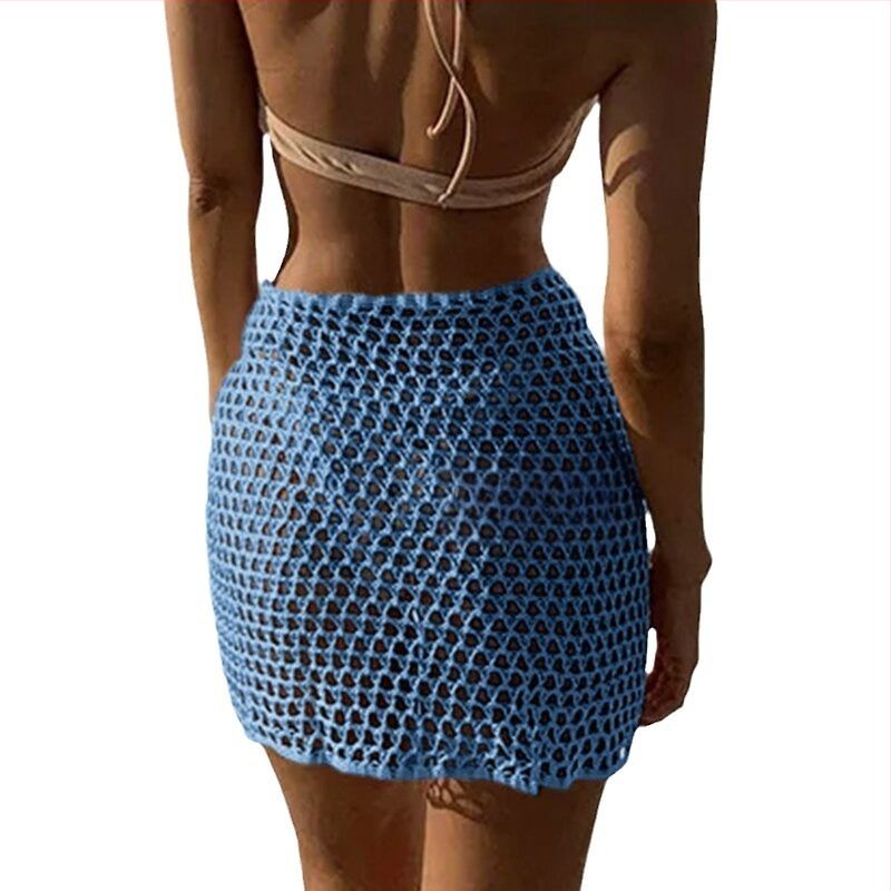 Γυναικεία φούστα παραλίας wrap με ιμάντες και διατρητά στοιχεία, χωρίς εκτύπωση, ύφασμα πολυεστέρα 110 g με επένδυση 100% πολυεστέρας; κατάλληλη για παραλία, γυμναστική και κολύμβηση.
