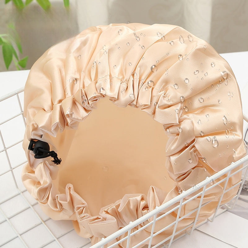 Двойнослойна душ-шапка с регулируем шнур, водоустойчива, PE материал, персонализируема