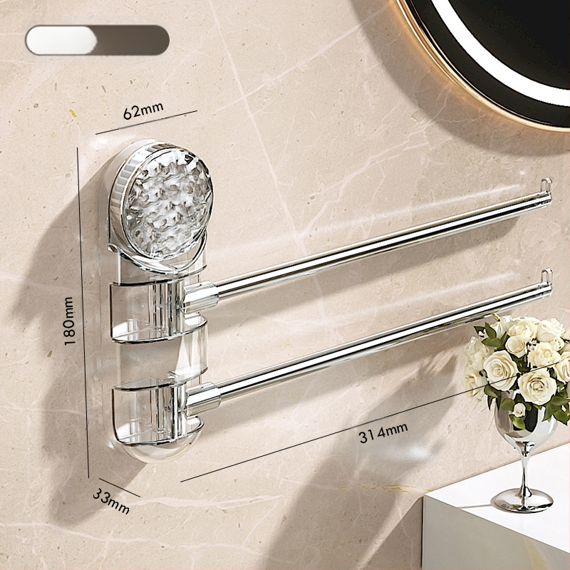 Стоманен вакуумен държач за кърпи, въртящ се, без пробиване, с множество рамена