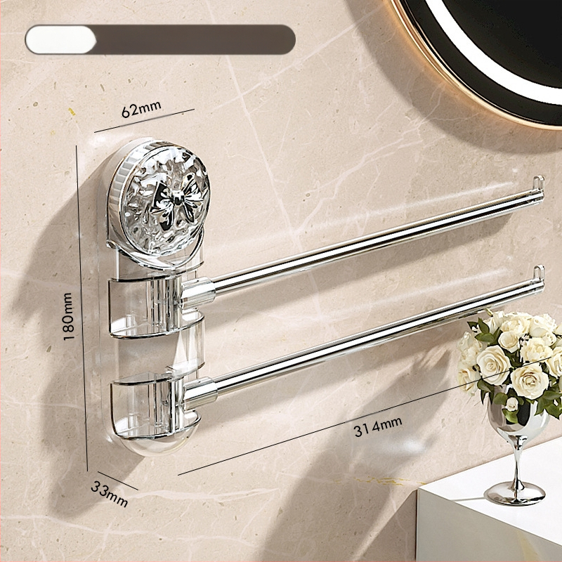 Стоманен вакуумен държач за кърпи, въртящ се, без пробиване, с множество рамена