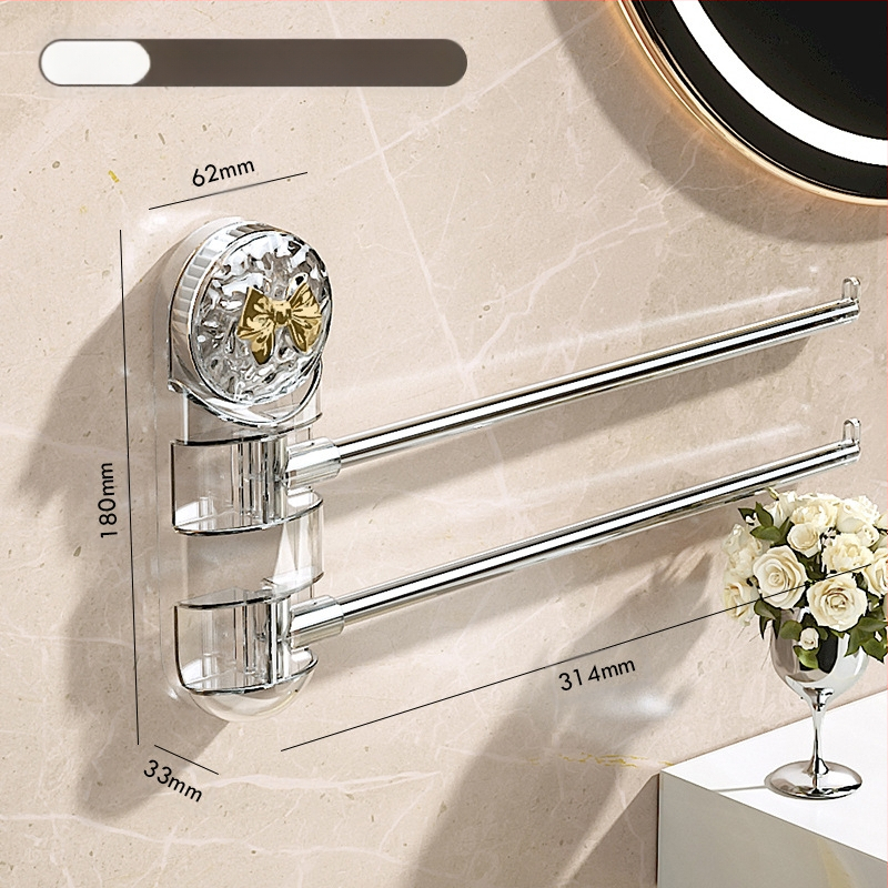 Стоманен вакуумен държач за кърпи, въртящ се, без пробиване, с множество рамена