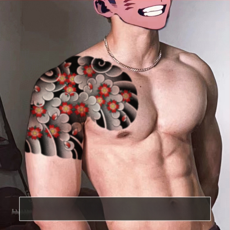 Pagaidu tetovējums uz krūtīm — ķiršu ziedu dizains, ūdens pārneses druka, ūdensdrošs, abiem dzimumiem