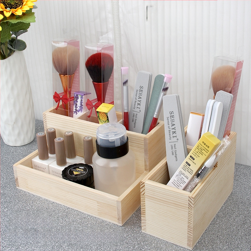 Σετ εργαλείων μανικιούρ — ιαπωνικού στυλ ξύλινο επιτραπέζιο κουτί αποθήκευσης, θήκη για γέλ πεν, οργανωτής βούρτσας σκόνης, 0,16 kg