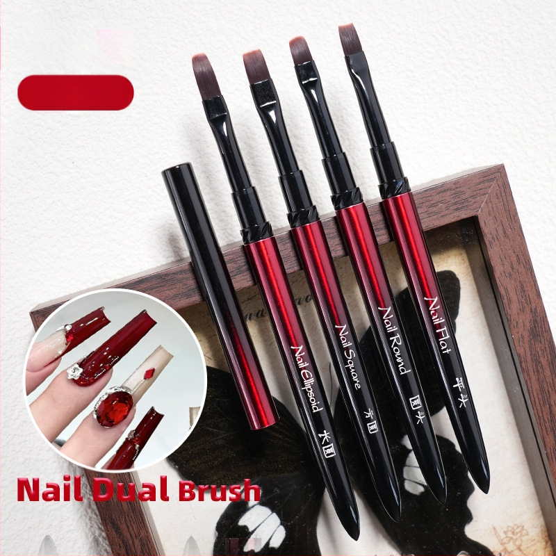 Набор за маникюр: четки за нанасяне на гел с глави плоска, кръгла, квадратна и овална; 4 бр. четки; дълги метални дръжки; фототерапевтична писалка