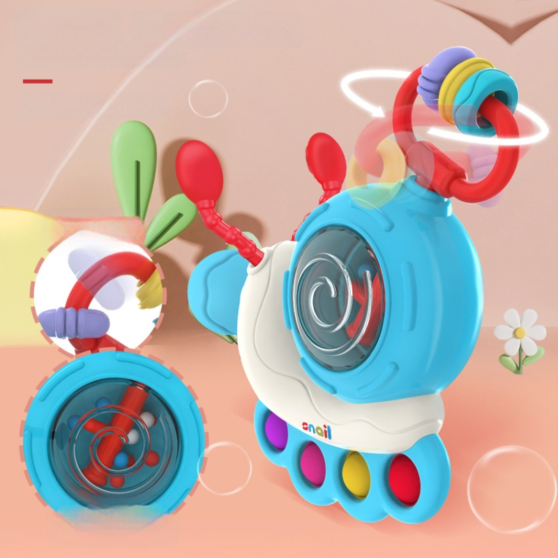 Bērnu zvanīšanas komplekts ar karikatūras dzīvniekiem (zilonis, gliemezis) – plastmasa, piemērots zīdaiņiem 0–2 gadi, vecāku un bērnu interaktīvā spēle