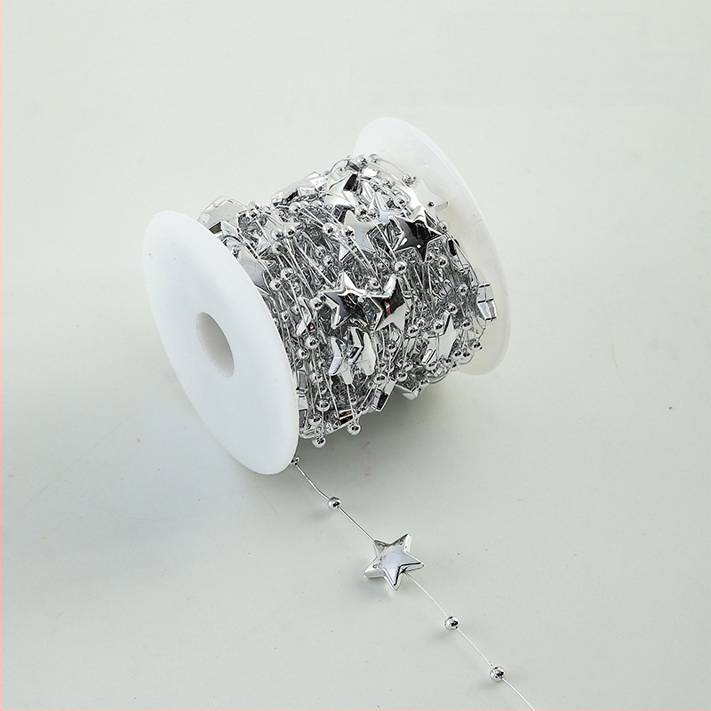 Διακοσμητική αλυσίδα με λουλουδένια μαργαριάρια - σχήματος αστεριού, πλαστικό, 10 μ. ρολό, μάρκα Shangjin, για DIY τσάντες