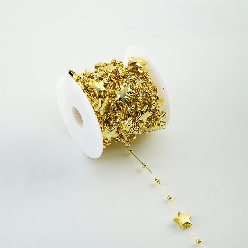 Διακοσμητική αλυσίδα με λουλουδένια μαργαριάρια - σχήματος αστεριού, πλαστικό, 10 μ. ρολό, μάρκα Shangjin, για DIY τσάντες