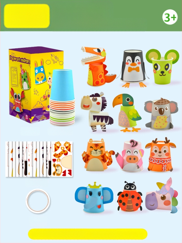 Bērnu roku darbs ar papīra kausiem – izglītojošs mākslas spēļu komplekts; Materiāls: papīrs; Zīmols: Hibiscus angel; Ieteicamais vecums: 4–6 gadi; Iepakojums: kastīte