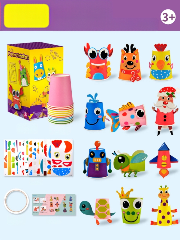 Bērnu roku darbs ar papīra kausiem – izglītojošs mākslas spēļu komplekts; Materiāls: papīrs; Zīmols: Hibiscus angel; Ieteicamais vecums: 4–6 gadi; Iepakojums: kastīte