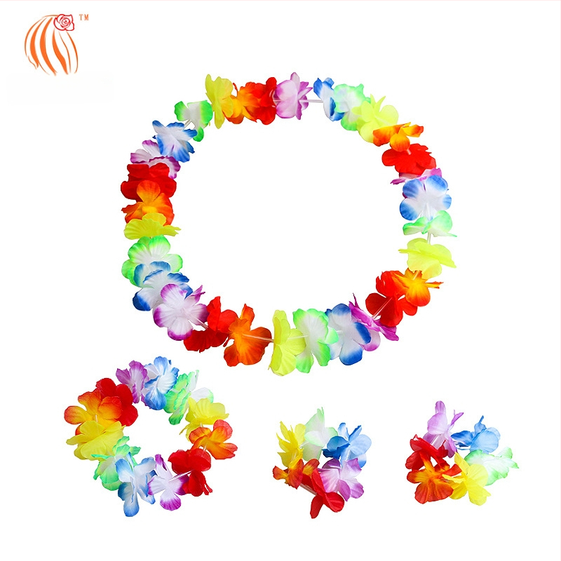 Kaifeng Party Хула танцов костюм — 8-частов комплект: grass skirt, garland, bra, glasses, hairpin; платно; полу-ръчна/полу-механична обработка; персонализация налична