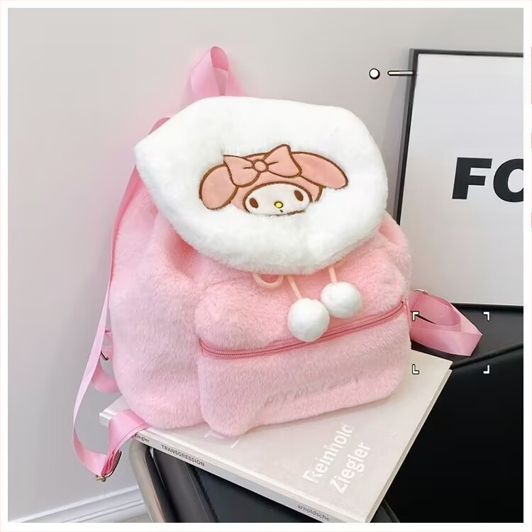 Σακίδιο από βελούδινο ύφασμα, ελαφρύ, με κεντημένο μοτίβο αρκούδας, μεγάλη χωρητικότητα, καμπύλοι ιμάντες ώμου