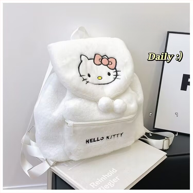 Σακίδιο από βελούδινο ύφασμα, ελαφρύ, με κεντημένο μοτίβο αρκούδας, μεγάλη χωρητικότητα, καμπύλοι ιμάντες ώμου