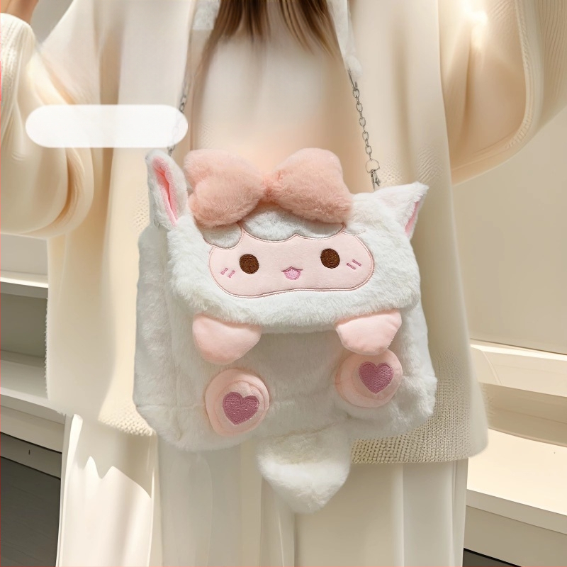 Σακίδιο από βελούδινο ύφασμα, ελαφρύ, με κεντημένο μοτίβο αρκούδας, μεγάλη χωρητικότητα, καμπύλοι ιμάντες ώμου