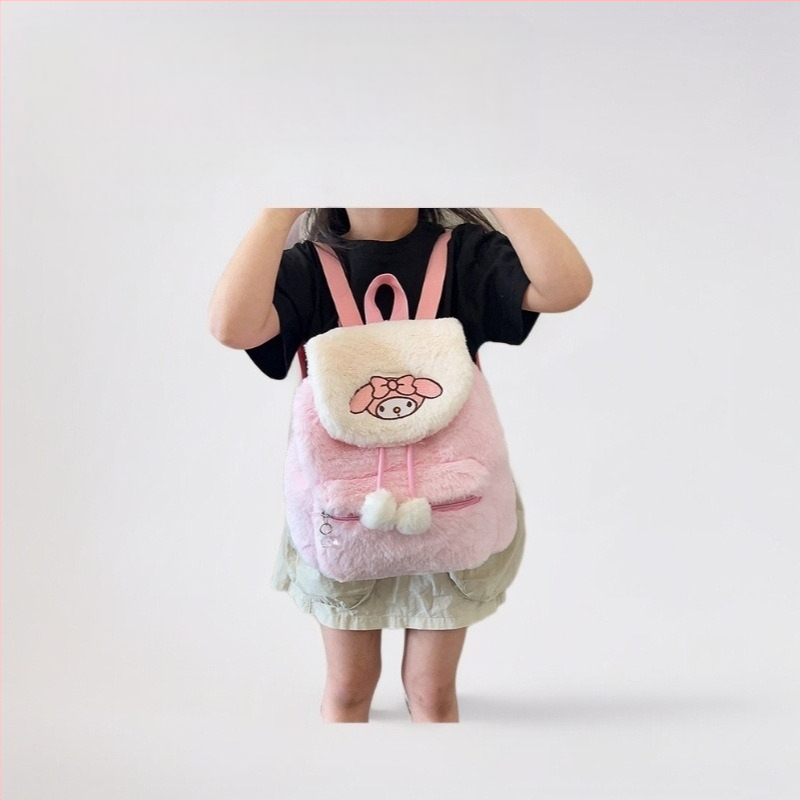 Σακίδιο από βελούδινο ύφασμα, ελαφρύ, με κεντημένο μοτίβο αρκούδας, μεγάλη χωρητικότητα, καμπύλοι ιμάντες ώμου