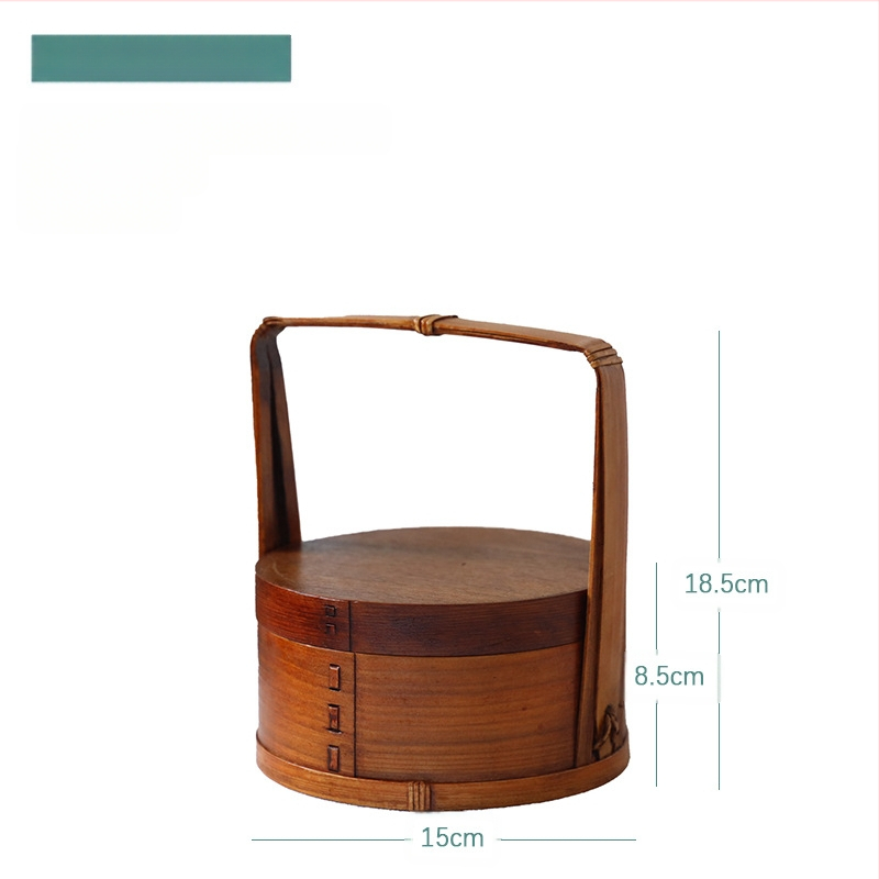 Ξύλινο κουτί γεύματος, στρογγυλό σχήμα, ρετρό στυλ, χειροκίνητος σχεδιασμός; σταθερό μοτίβο