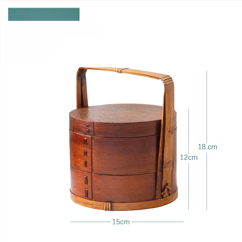 Ξύλινο κουτί γεύματος, στρογγυλό σχήμα, ρετρό στυλ, χειροκίνητος σχεδιασμός; σταθερό μοτίβο