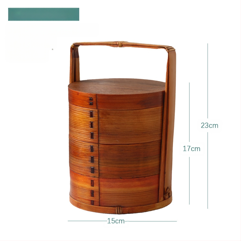 Ξύλινο κουτί γεύματος, στρογγυλό σχήμα, ρετρό στυλ, χειροκίνητος σχεδιασμός; σταθερό μοτίβο