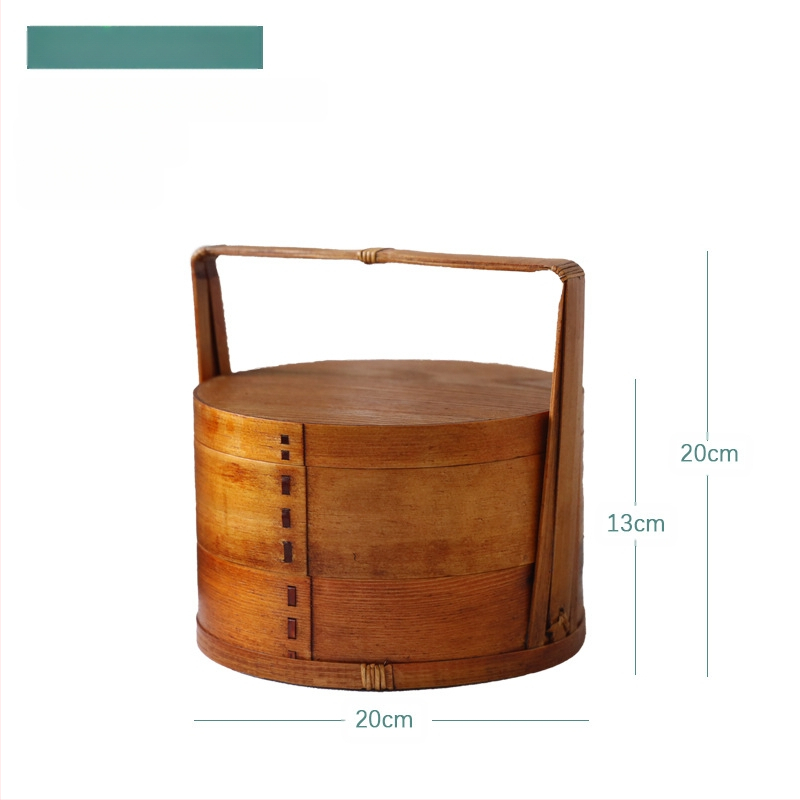 Ξύλινο κουτί γεύματος, στρογγυλό σχήμα, ρετρό στυλ, χειροκίνητος σχεδιασμός; σταθερό μοτίβο