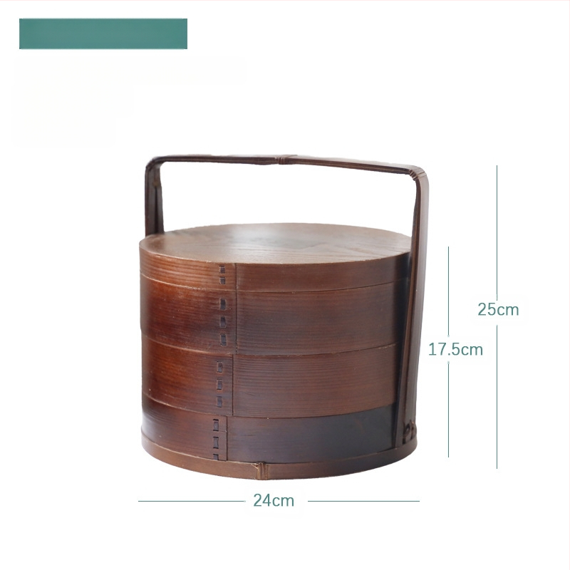 Ξύλινο κουτί γεύματος, στρογγυλό σχήμα, ρετρό στυλ, χειροκίνητος σχεδιασμός; σταθερό μοτίβο