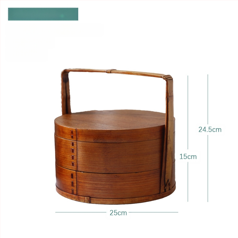 Ξύλινο κουτί γεύματος, στρογγυλό σχήμα, ρετρό στυλ, χειροκίνητος σχεδιασμός; σταθερό μοτίβο