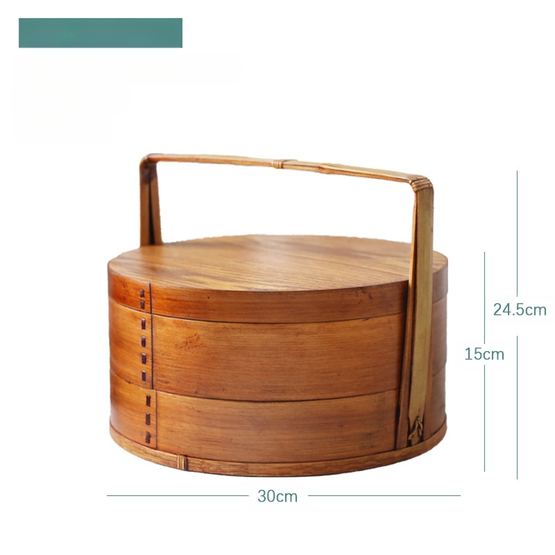 Ξύλινο κουτί γεύματος, στρογγυλό σχήμα, ρετρό στυλ, χειροκίνητος σχεδιασμός; σταθερό μοτίβο