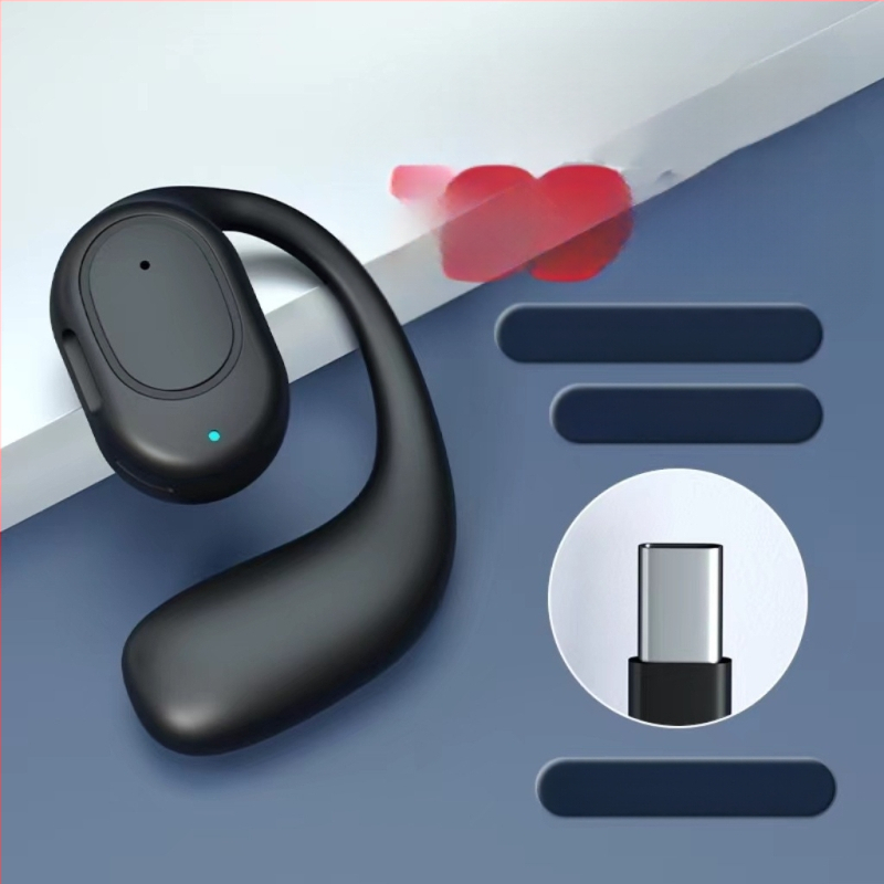 Kaulu vadītas Bluetooth austiņas, diapazons 10 m, uz auss karājams dizains, atbalsta zvanus un mūziku, Bluetooth 5.0, darbības laiks līdz 4 stundām