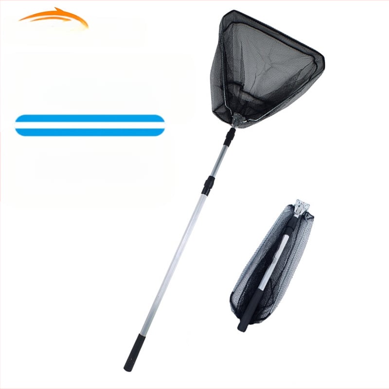Алуминиева сплав рибарска мрежа, триъгълна интегрирана, сгъваща се телескопична ръчна мрежа с фина мрежа, диаметър устата 40 см, дълбочина 30 см, свиваемо