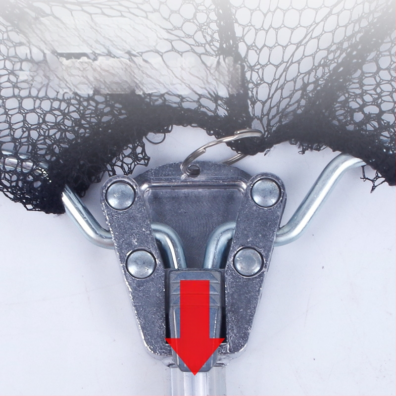 Алуминиева сплав рибарска мрежа, триъгълна интегрирана, сгъваща се телескопична ръчна мрежа с фина мрежа, диаметър устата 40 см, дълбочина 30 см, свиваемо