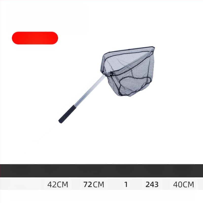 Алуминиева сплав рибарска мрежа, триъгълна интегрирана, сгъваща се телескопична ръчна мрежа с фина мрежа, диаметър устата 40 см, дълбочина 30 см, свиваемо