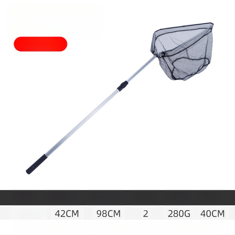 Алуминиева сплав рибарска мрежа, триъгълна интегрирана, сгъваща се телескопична ръчна мрежа с фина мрежа, диаметър устата 40 см, дълбочина 30 см, свиваемо