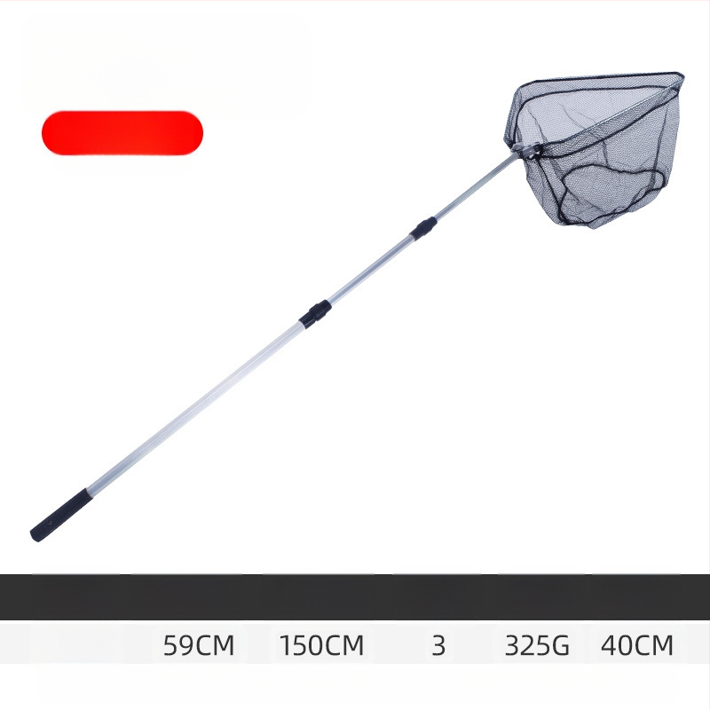Алуминиева сплав рибарска мрежа, триъгълна интегрирана, сгъваща се телескопична ръчна мрежа с фина мрежа, диаметър устата 40 см, дълбочина 30 см, свиваемо
