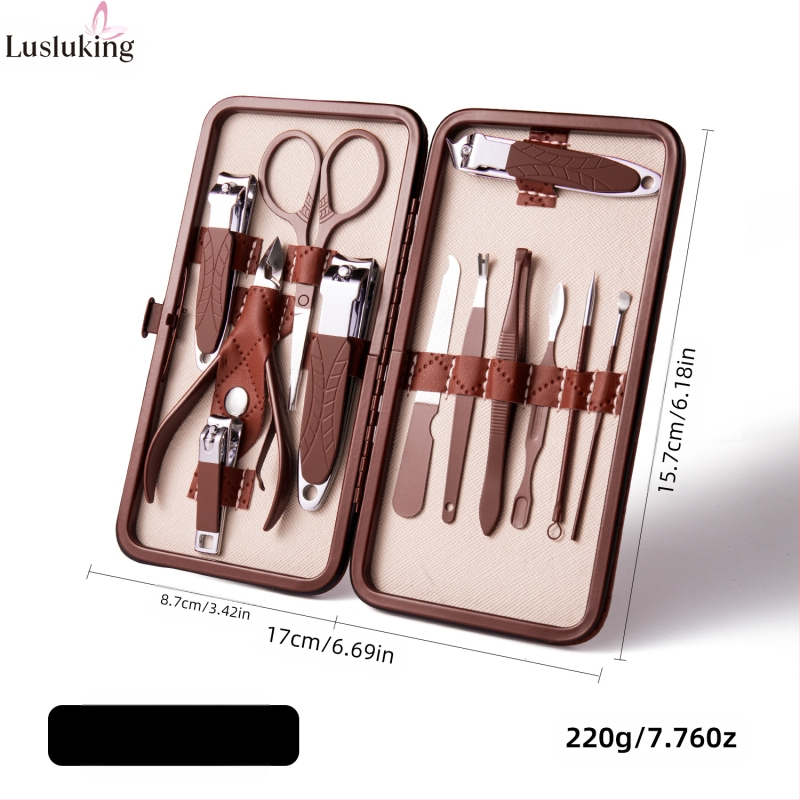 Nagakääride komplekt – roostevabast terasest ja süsinikterasest; surnud naha eemaldamise fail; küünte pinna lihvimisinstrument; küünte lõikusseadmete komplekt; Lusluking