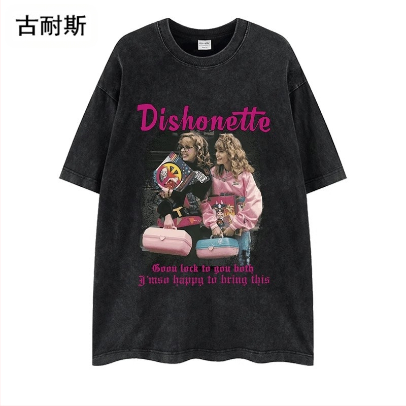 Βαμβακερή T-shirt σε χαλαρή γραμμή με εκτύπωση χαρακτήρα, στρογγυλό λαιμό, κοντό μανίκι, street hip hop στυλ