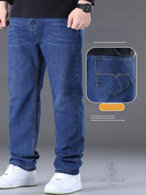 Ανδρικά τζιν ίσια γραμμή, μεσαία μέση, φερμουάρ, μικροελαστικότητα, λεπτό ύφασμα