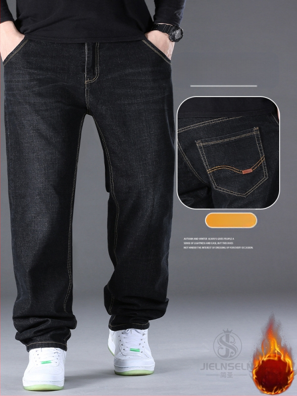 Ανδρικά τζιν ίσια γραμμή, μεσαία μέση, φερμουάρ, μικροελαστικότητα, λεπτό ύφασμα