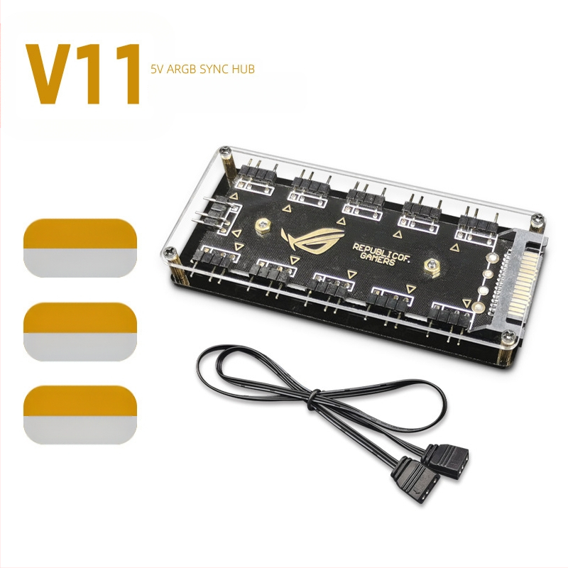 CoolMoon V11 ARGB хъб за дънната платка, 1 към 10 разклонител, 5V 3-пин, независимо захранване, мултиинтерфейсен дизайн