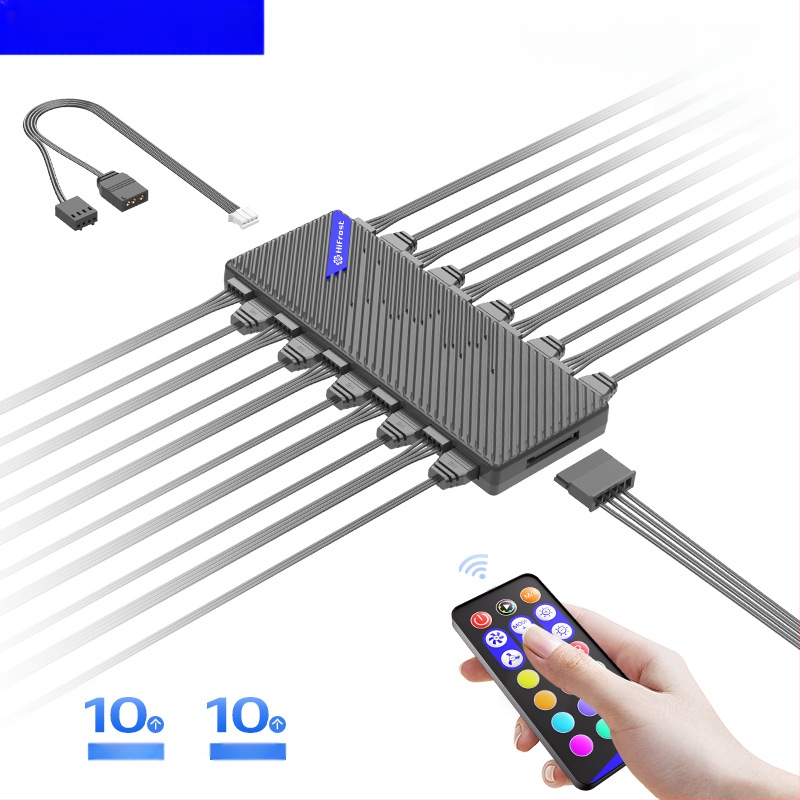 CoolMoon V11 ARGB хъб за дънната платка, 1 към 10 разклонител, 5V 3-пин, независимо захранване, мултиинтерфейсен дизайн