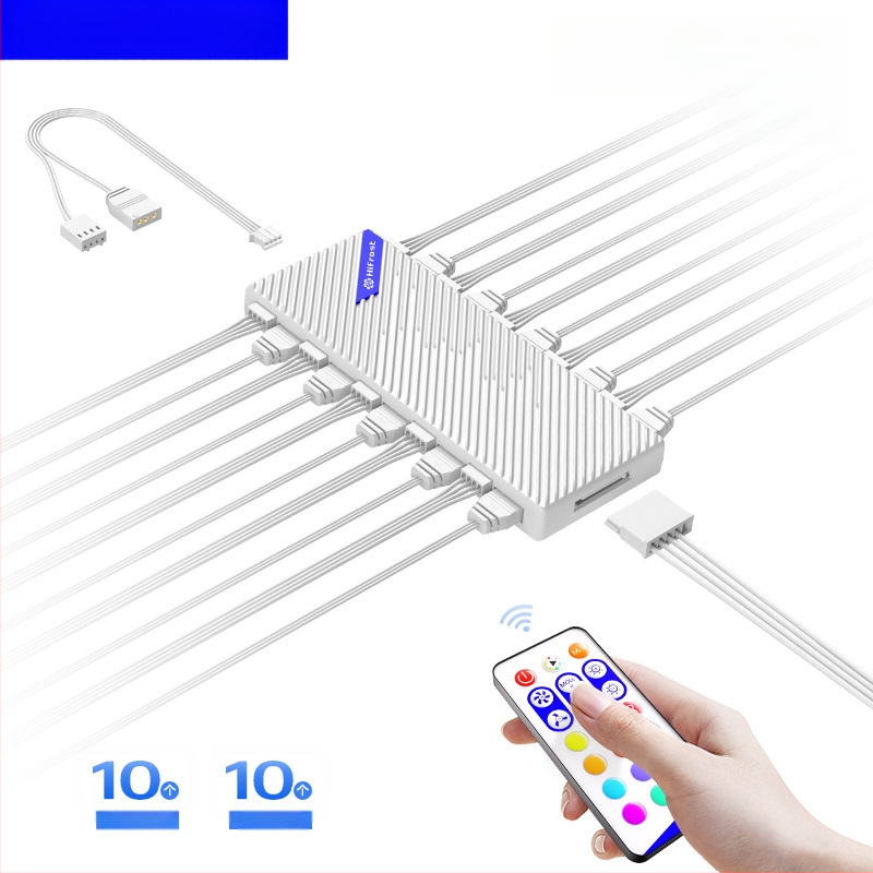 CoolMoon V11 ARGB хъб за дънната платка, 1 към 10 разклонител, 5V 3-пин, независимо захранване, мултиинтерфейсен дизайн