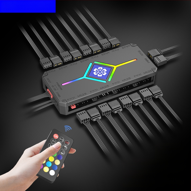 CoolMoon V11 ARGB хъб за дънната платка, 1 към 10 разклонител, 5V 3-пин, независимо захранване, мултиинтерфейсен дизайн