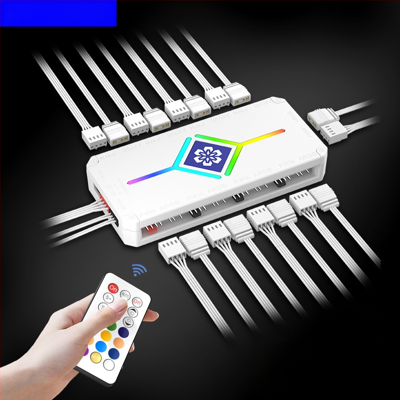 CoolMoon V11 ARGB хъб за дънната платка, 1 към 10 разклонител, 5V 3-пин, независимо захранване, мултиинтерфейсен дизайн