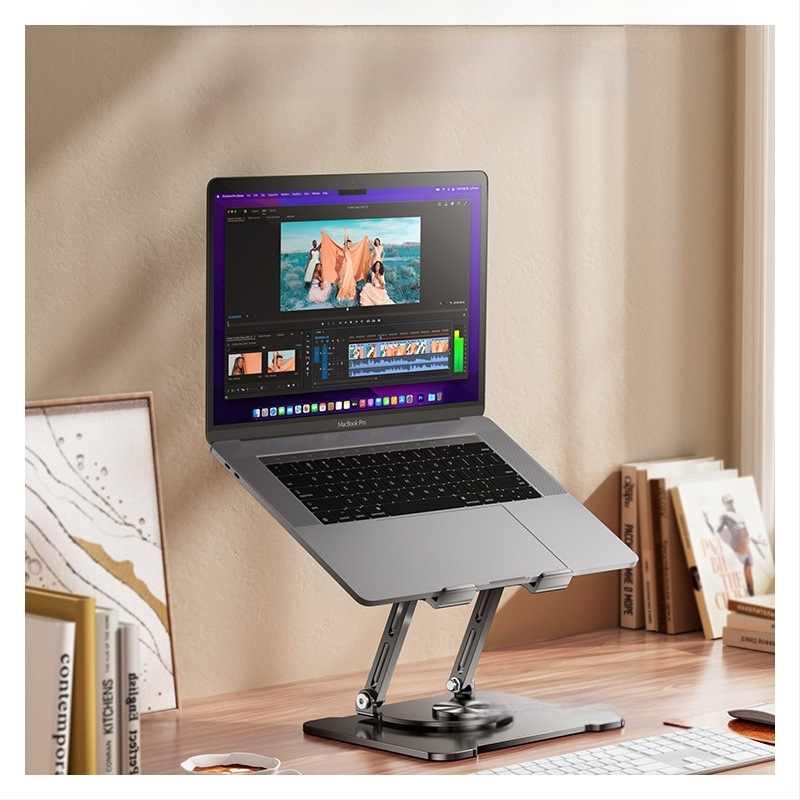 Стойка за лаптоп с въртене на 360°, повдигане на настолна повърхност и вертикално регулиране, въглеродна стомана, модел BJ30