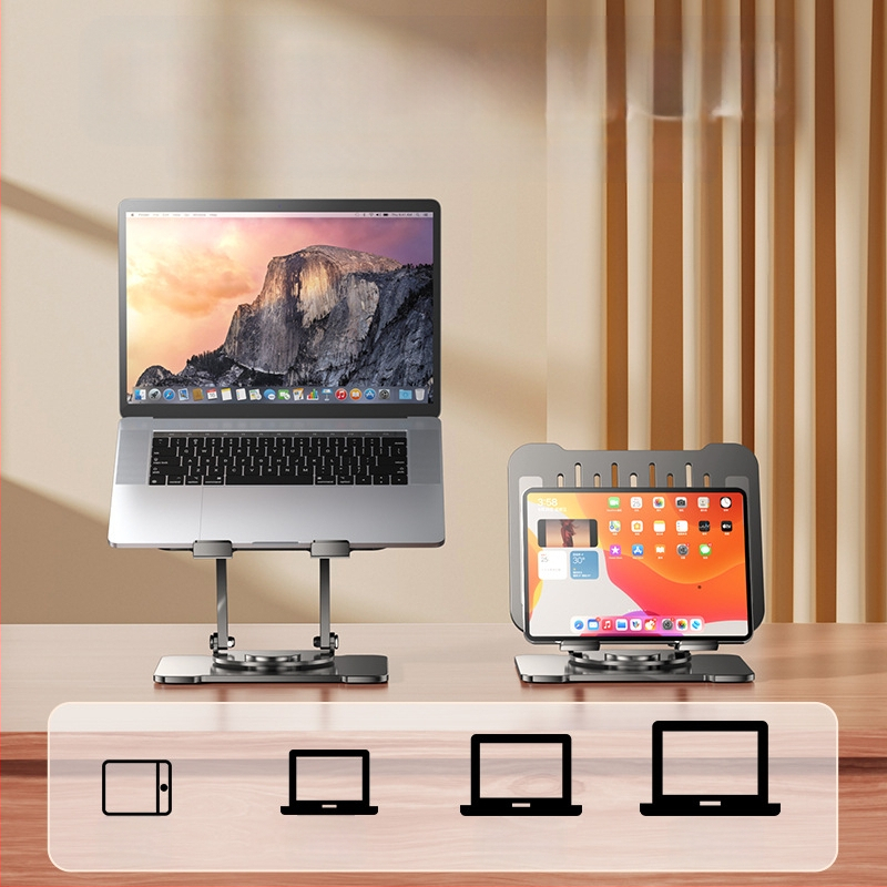 Стойка за лаптоп с въртене на 360°, повдигане на настолна повърхност и вертикално регулиране, въглеродна стомана, модел BJ30