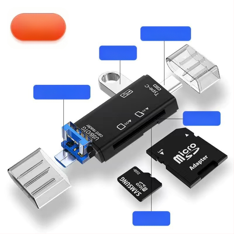 Αναγνώστης καρτών USB 6-σε-1 – υψηλής ταχύτητας USB, SD/TF υποστήριξη, συμβατό με USB-C/Android, για PC
