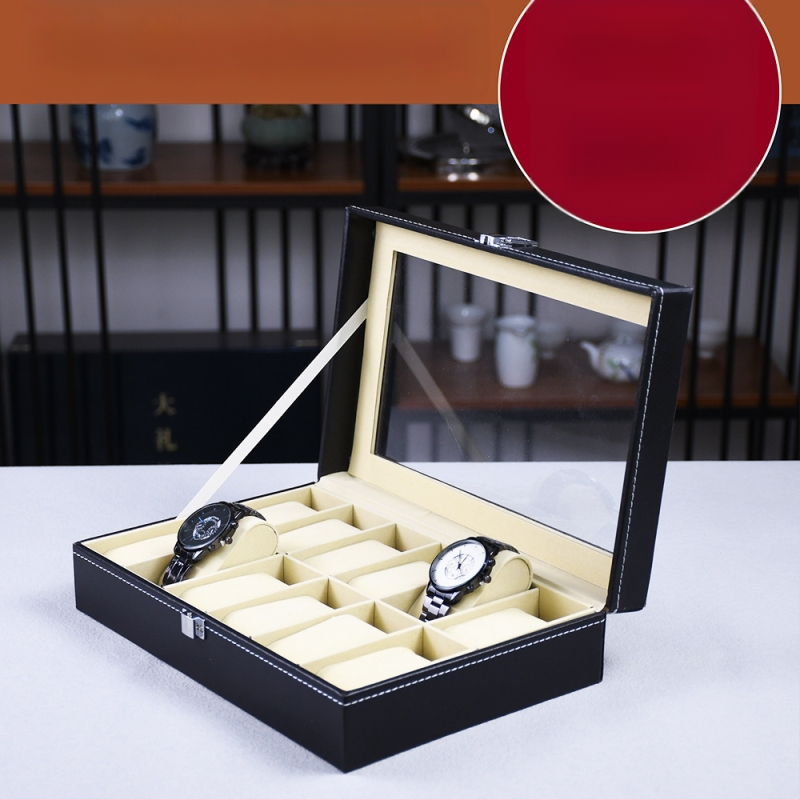 Кутия за часовник HH-S001, PU кожа, 12 отделения, прозрачен дисплей, опаковка за подаръци и бижута