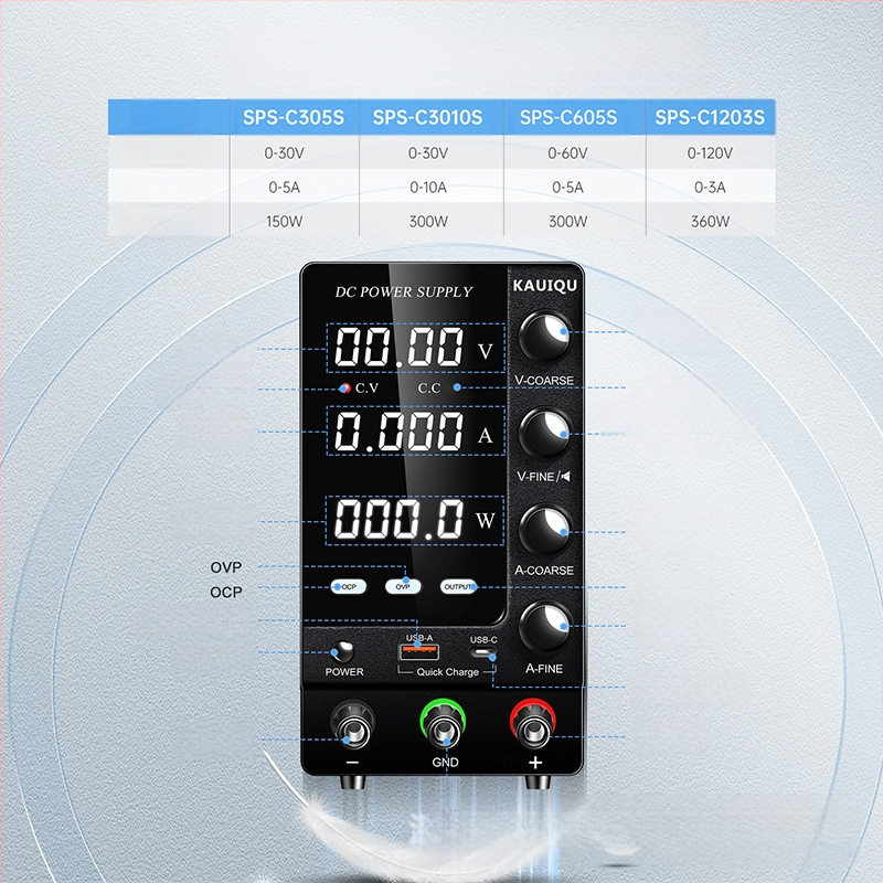 KUAIQU Ρυθμιζόμενο Τροφοδοτικό DC, 30–60V, Προστασία OCP και OVP, Μεταγωγικό Τροφοδοτικό
