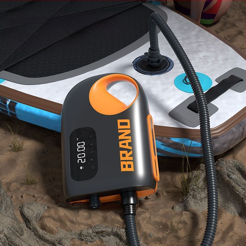 Pārnēsājamā elektriskā gaisa pumpa inflācijai (SUP, kajaks, gaisa matracis) – DC12V, 120W, 70 L/min, viencilindru, 5–20 min darbība