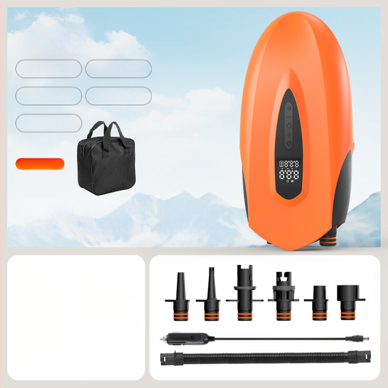 Pārnēsājamā elektriskā gaisa pumpa inflācijai (SUP, kajaks, gaisa matracis) – DC12V, 120W, 70 L/min, viencilindru, 5–20 min darbība