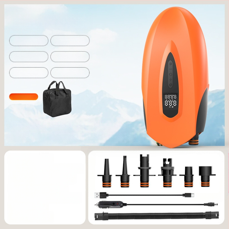 Pārnēsājamā elektriskā gaisa pumpa inflācijai (SUP, kajaks, gaisa matracis) – DC12V, 120W, 70 L/min, viencilindru, 5–20 min darbība